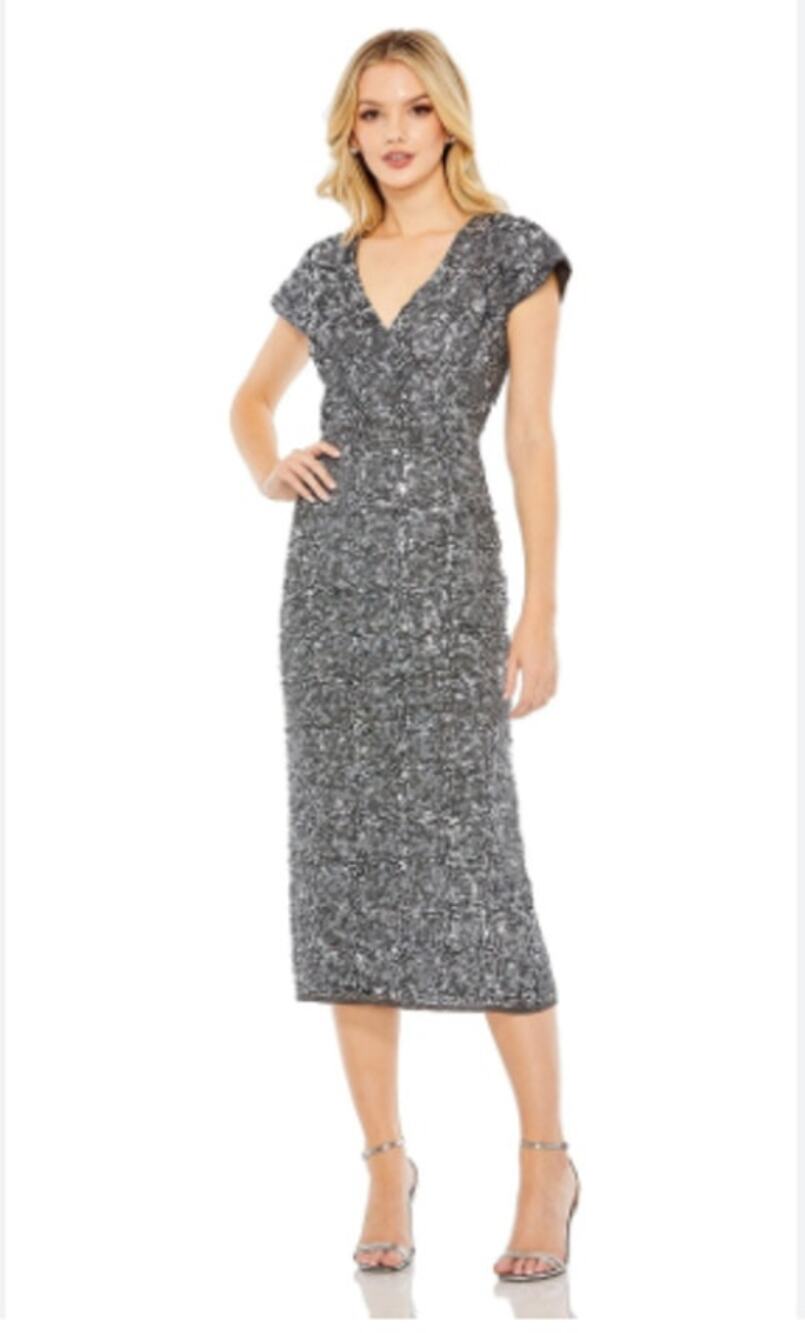 Mac Duggal 10766 Platinum Sequined Faux Wrap Cocktail Dress 4 NEW